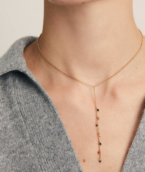 Collar Cherie Plata de Ley 925 Chapado Oro 18Kt cristal multicolor secundaria