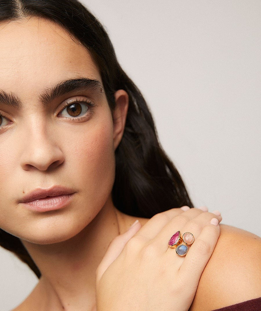 Anillo Roseta con piedras naturales multicolor