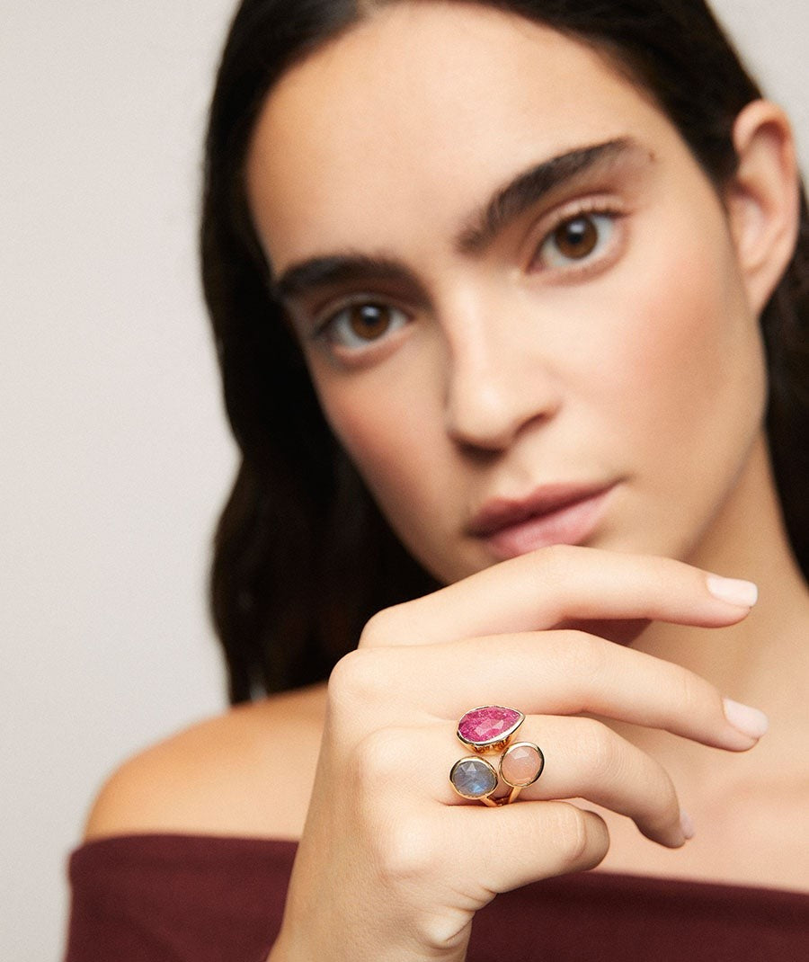 Anillo Roseta con piedras naturales multicolor