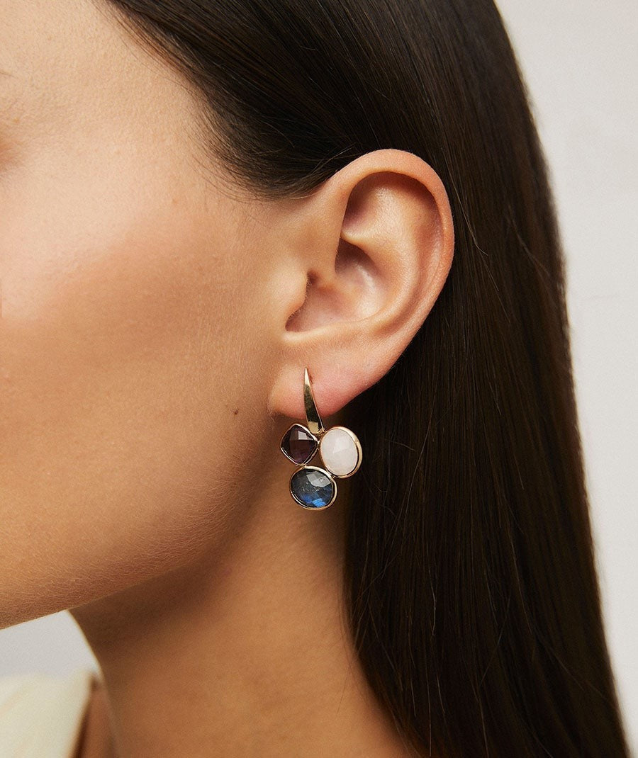 Pendientes semilargos India con piedras naturales