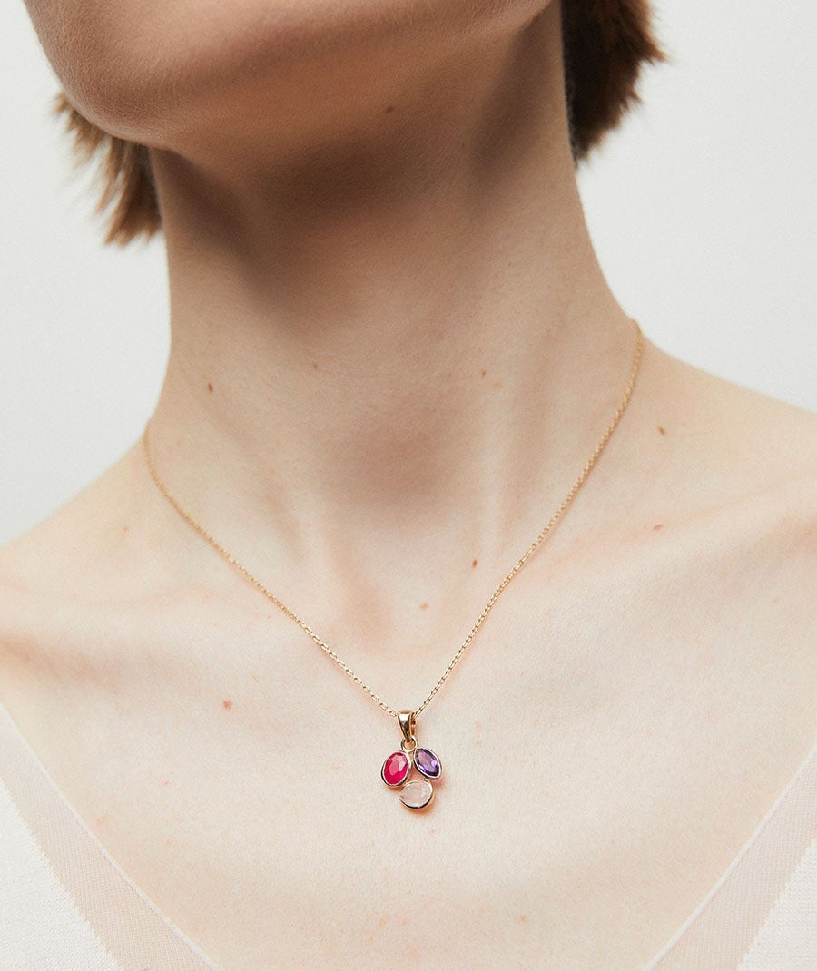 Colgante hojas Triad con piedras naturales rosadas