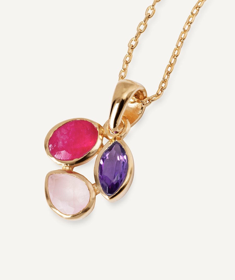 Colgante hojas Triad con piedras naturales rosadas
