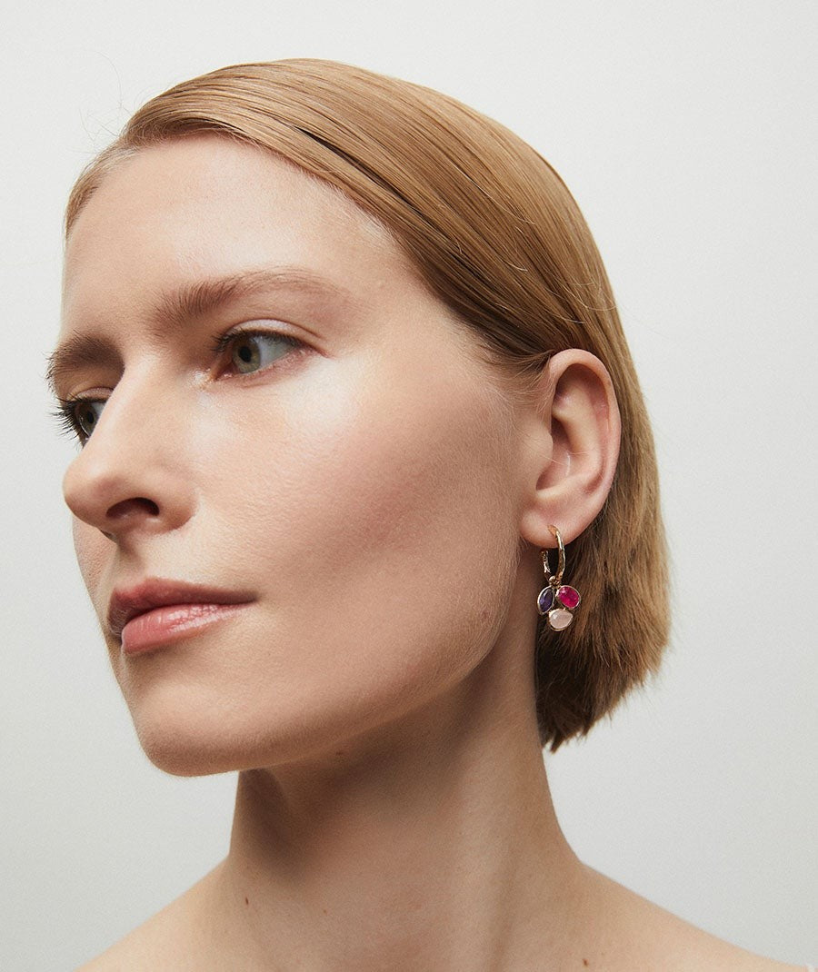 Pendientes  aros Triad con piedras naturales rosadas