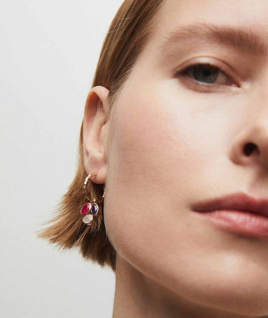 Pendientes  aros Triad con piedras naturales rosadas