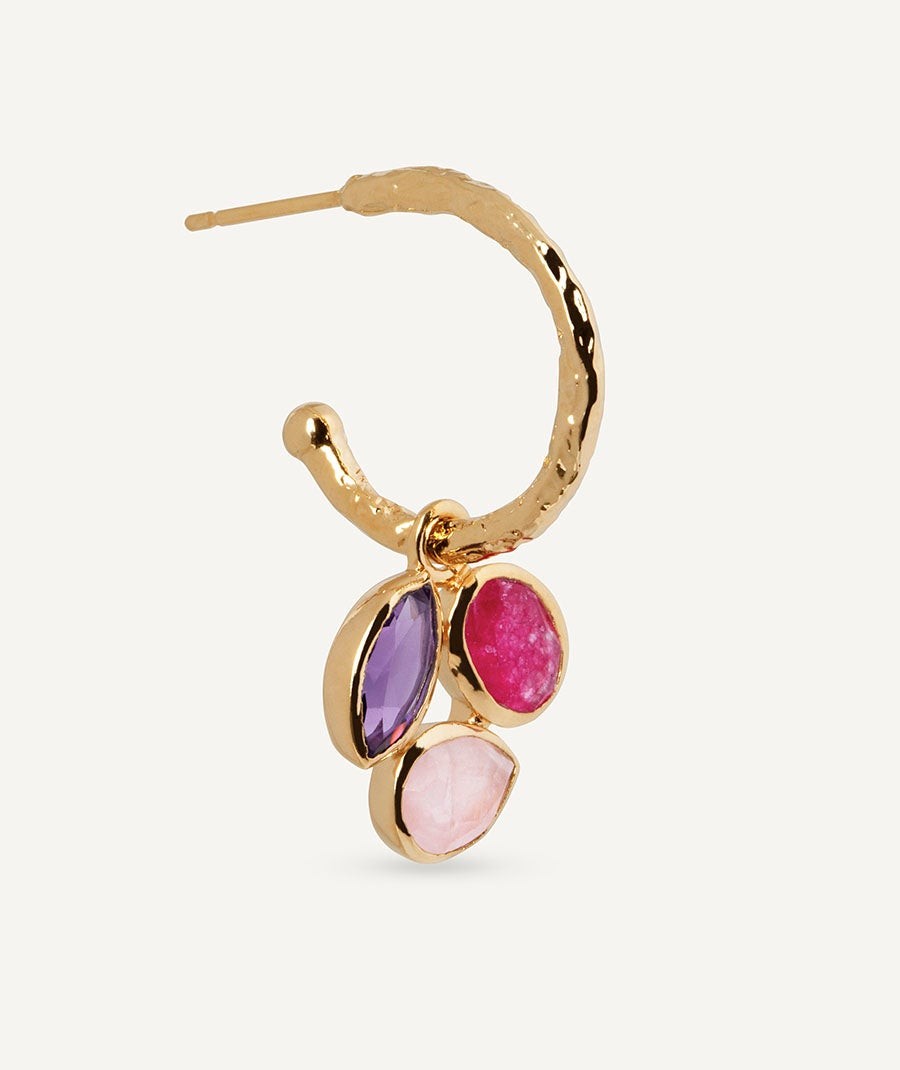 Pendientes  aros Triad con piedras naturales rosadas