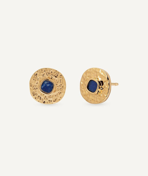 Pendientes botón círculo Gleam con Lapis lazuli azul