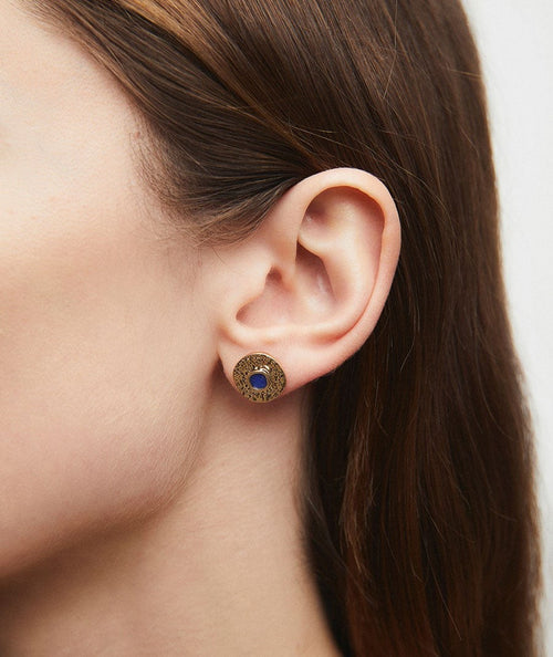 Pendientes botón círculo Gleam con Lapis lazuli azul secundaria