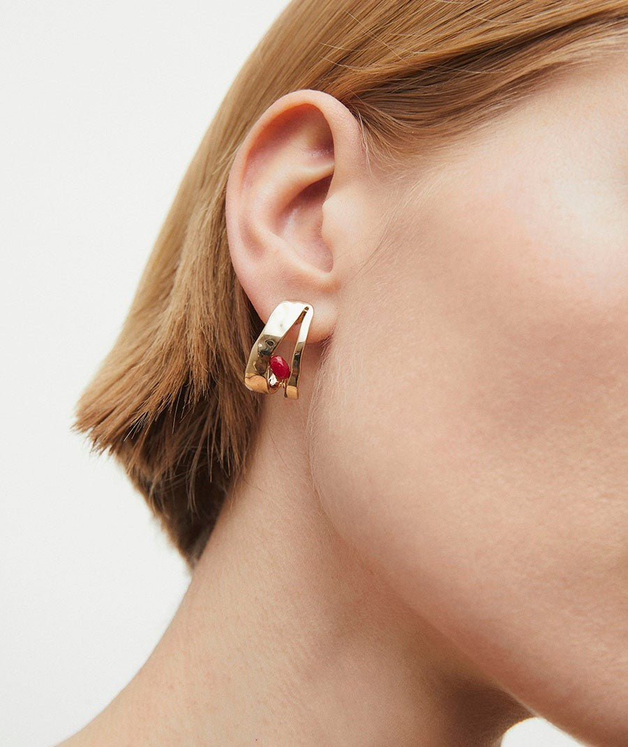 Pendientes medialuna Salada con Ágata roja