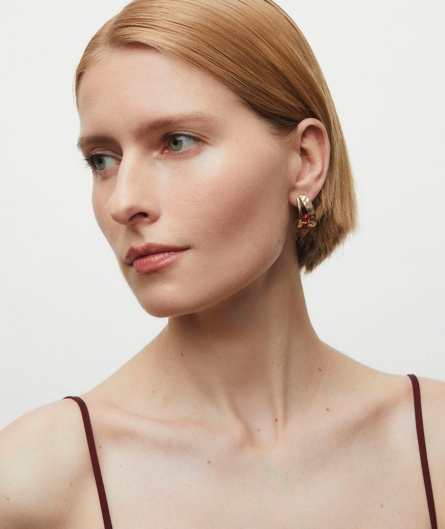 Pendientes medialuna Salada con Ágata roja