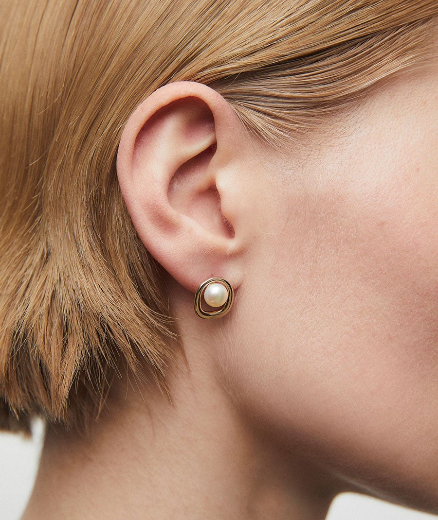 Pendientes esfera Glassé con perla cultivada blanca