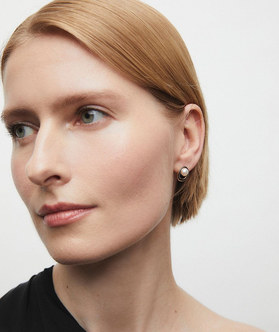 Pendientes esfera Glassé con perla cultivada blanca