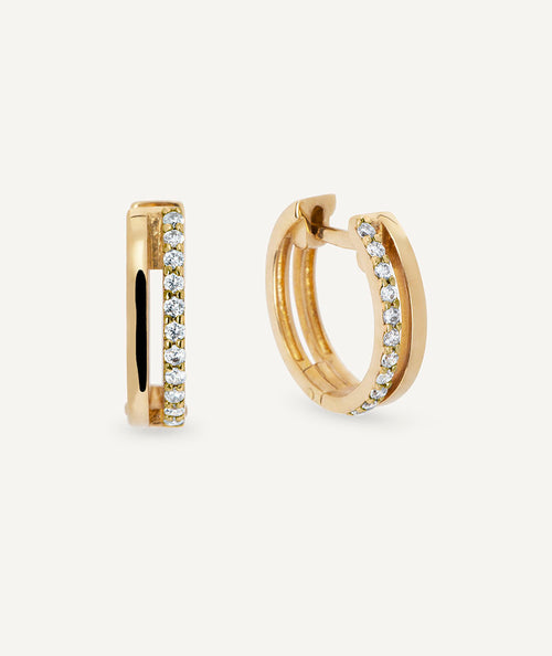 Mini Double Hoop Gold Diamond Earrings