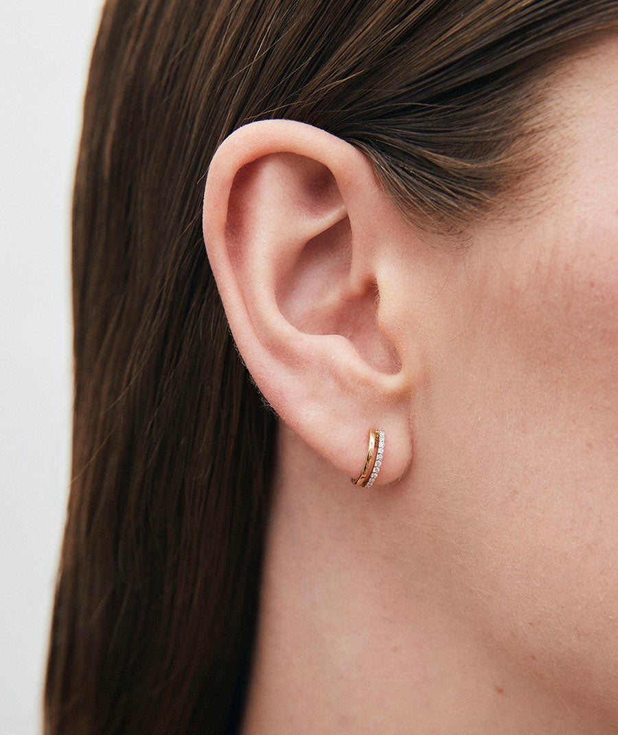 Mini Double Hoop Gold Diamond Earrings