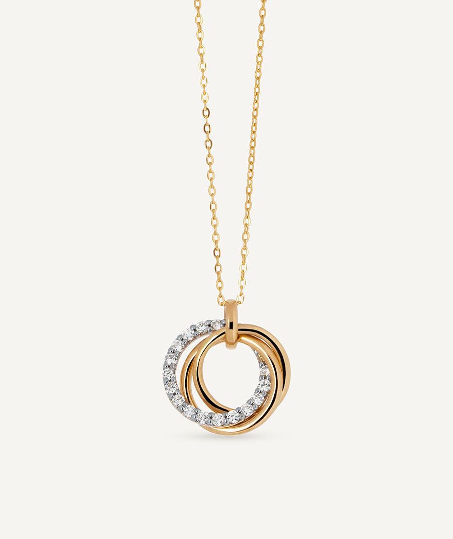 Diamond and Gold Necklace with Interlocking Hoops