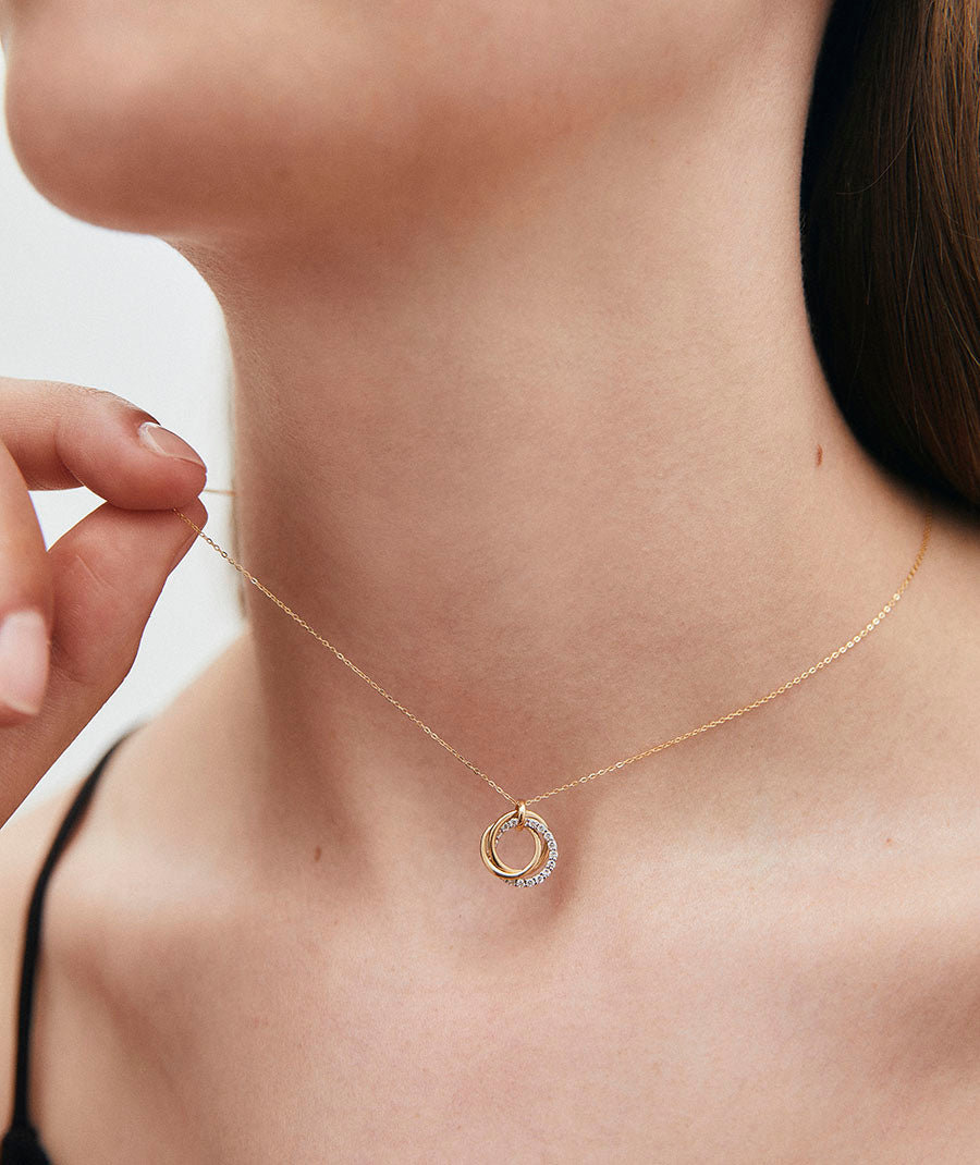 Diamond and Gold Necklace with Interlocking Hoops