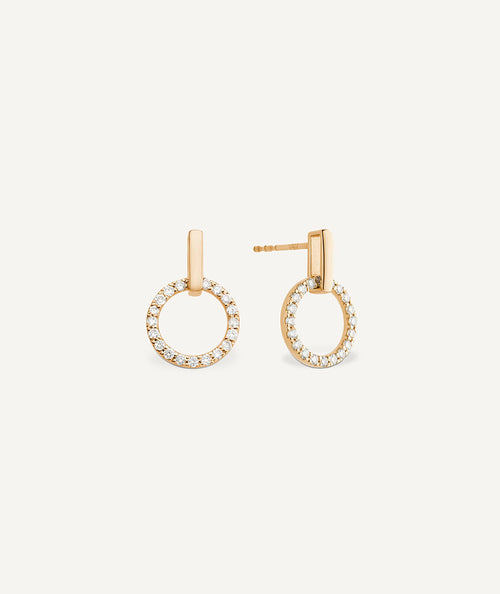 Pendientes botón de diamantes y oro Círculo