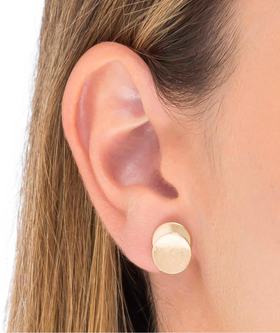 Gold Earrings Circles two textures