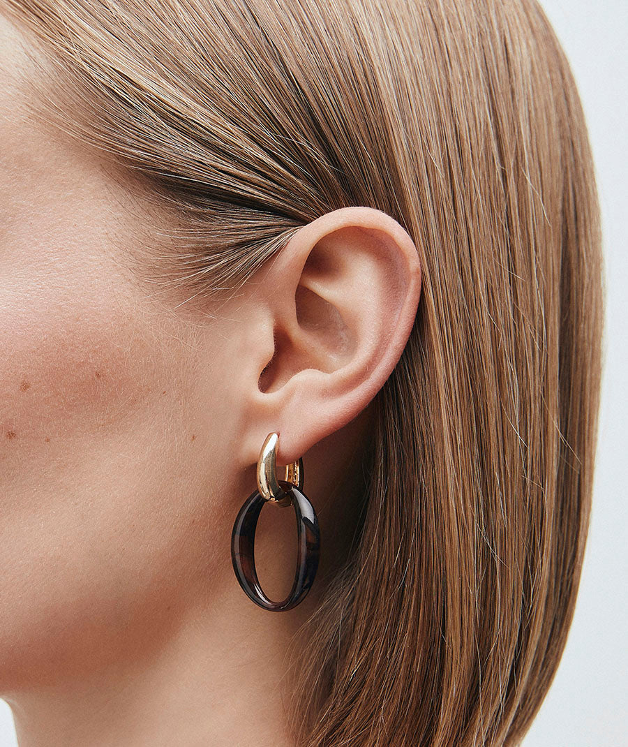 Earrings Hoop with Coffee Oval in Brown Resin