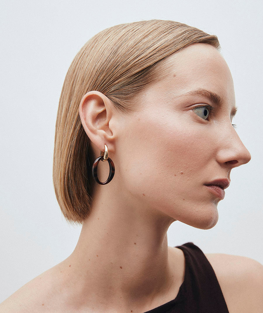 Pendientes de aro con oval Coffee con Acetato y Resina Marrón