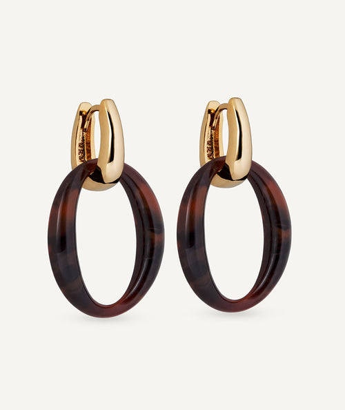 Pendientes de aro con oval Coffee con Acetato y Resina Marrón