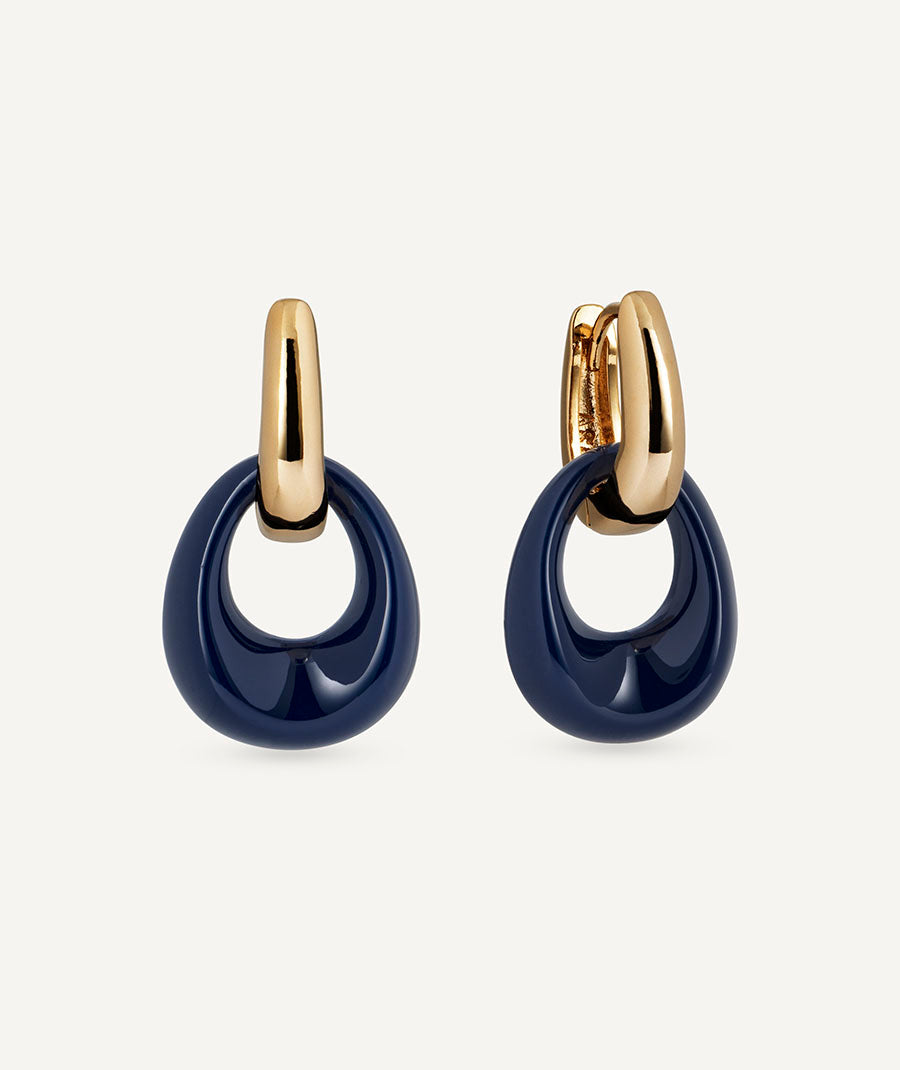 Earrings Hoop with Navy Oval in Blue Resin