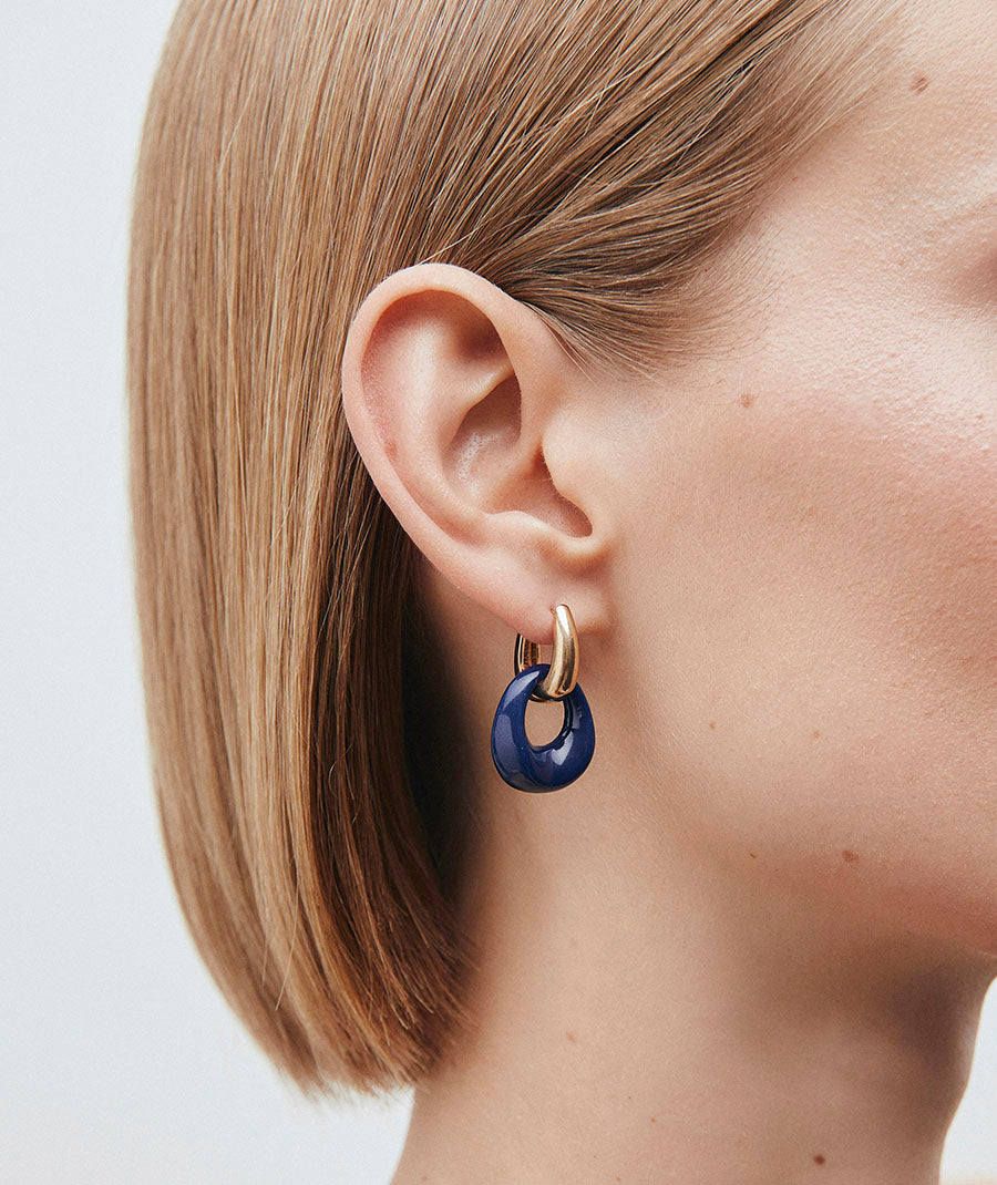 Earrings Hoop with Navy Oval in Blue Resin