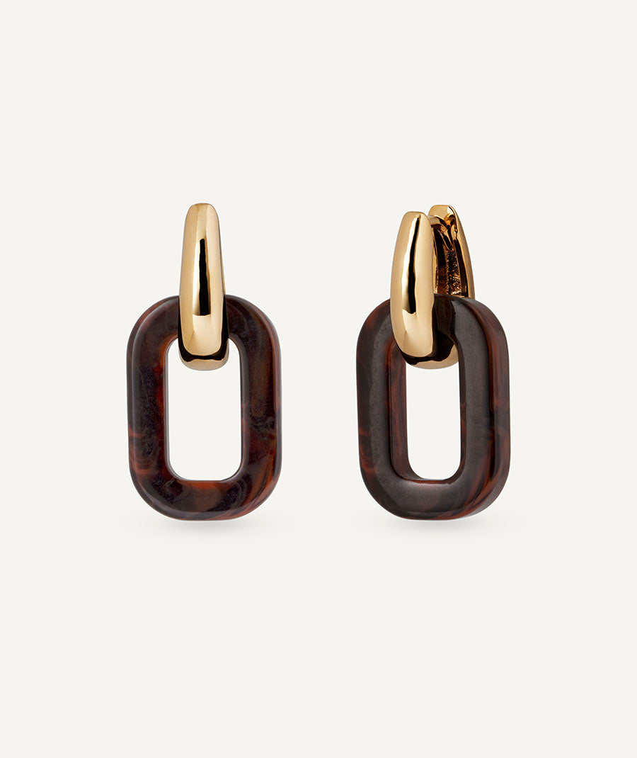 Pendientes de aro cuadrados Coffee con Acetato y Resina Marrón