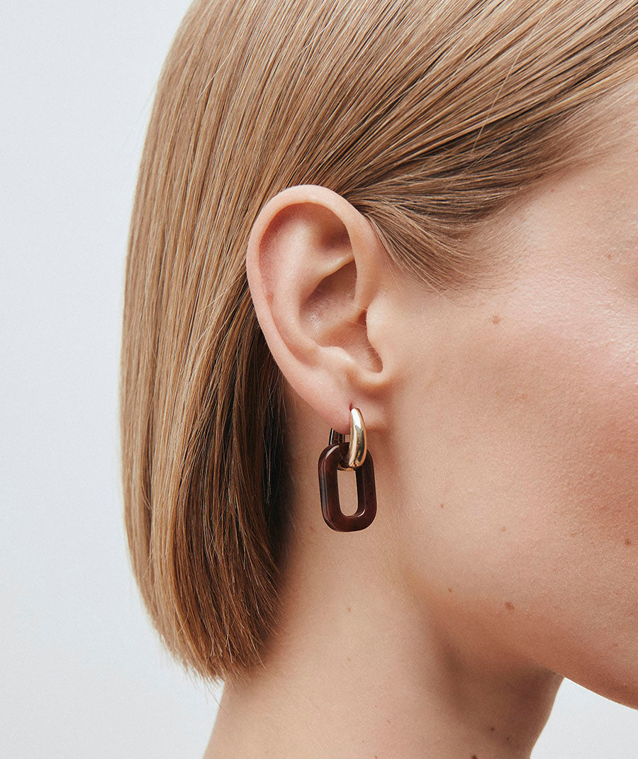 Earrings Square Hoop Coffee in Brown Resin