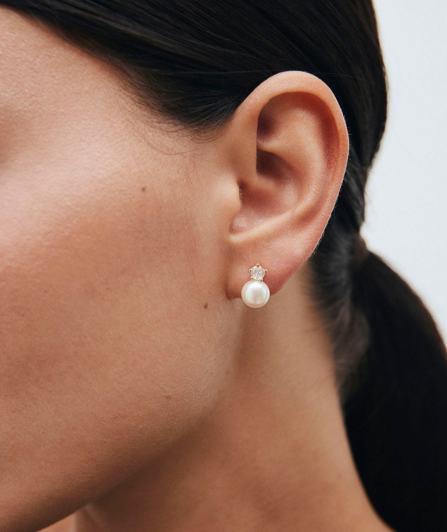 Earrings Pearl Stud with Zirconia