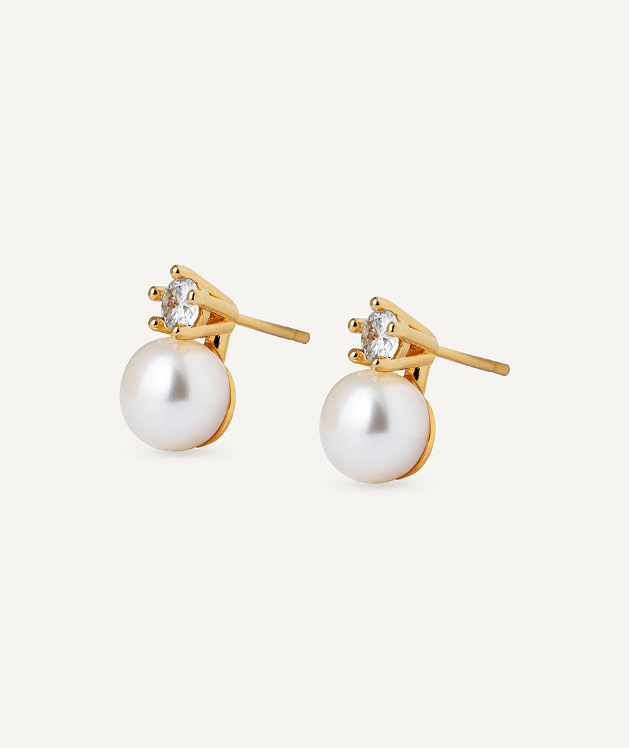 Earrings Pearl Stud with Zirconia