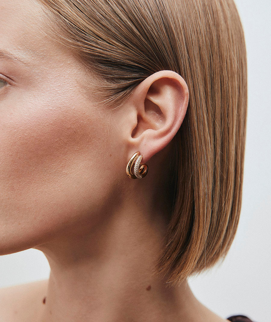 Earrings Double Open Hoop 7 mm with Zirconia