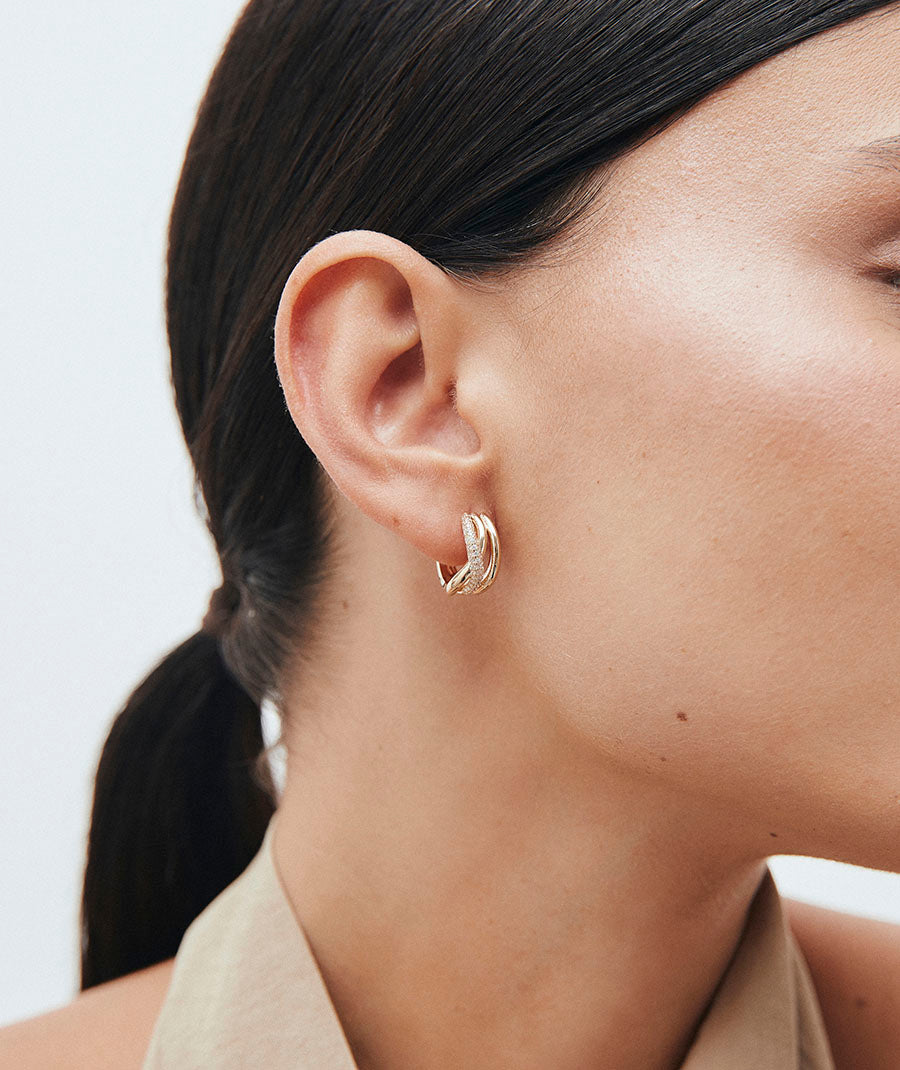 Earrings Duna Interlaced Hoops 8 mm with Zirconia