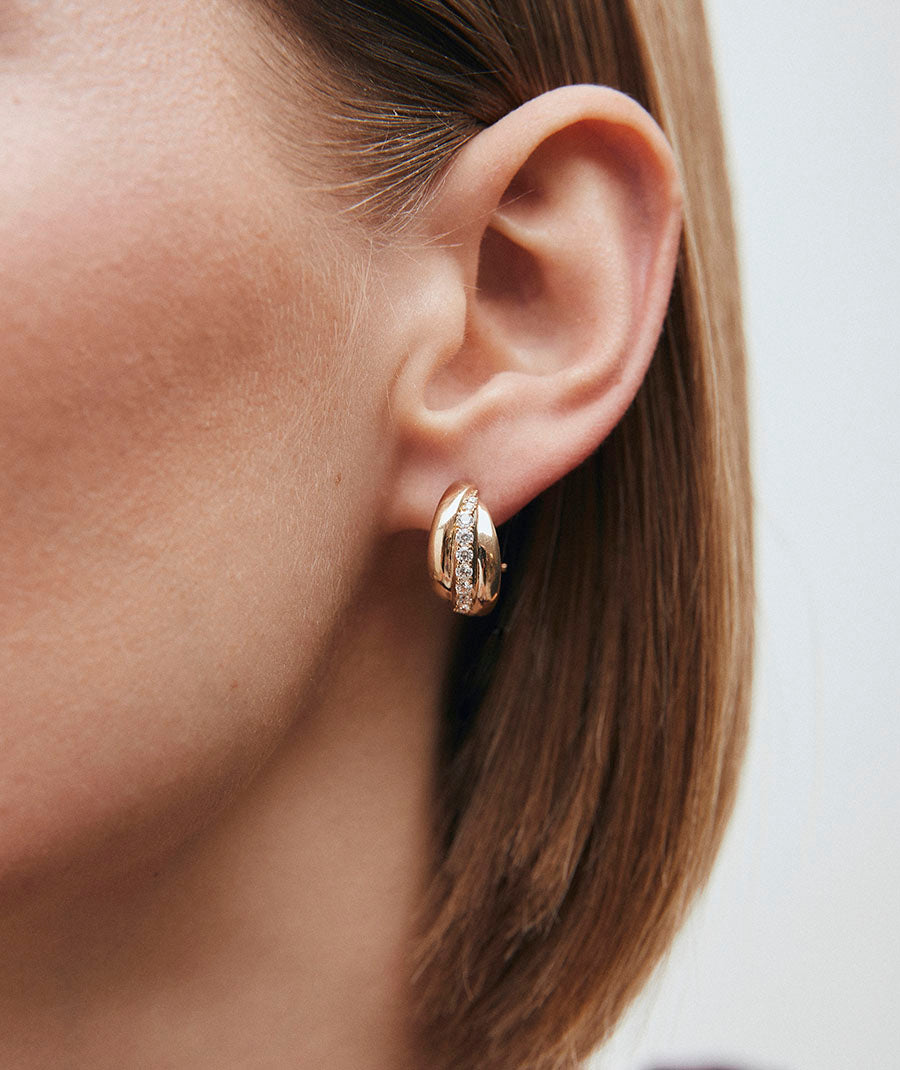 Earrings Thick Crescent with Zirconia