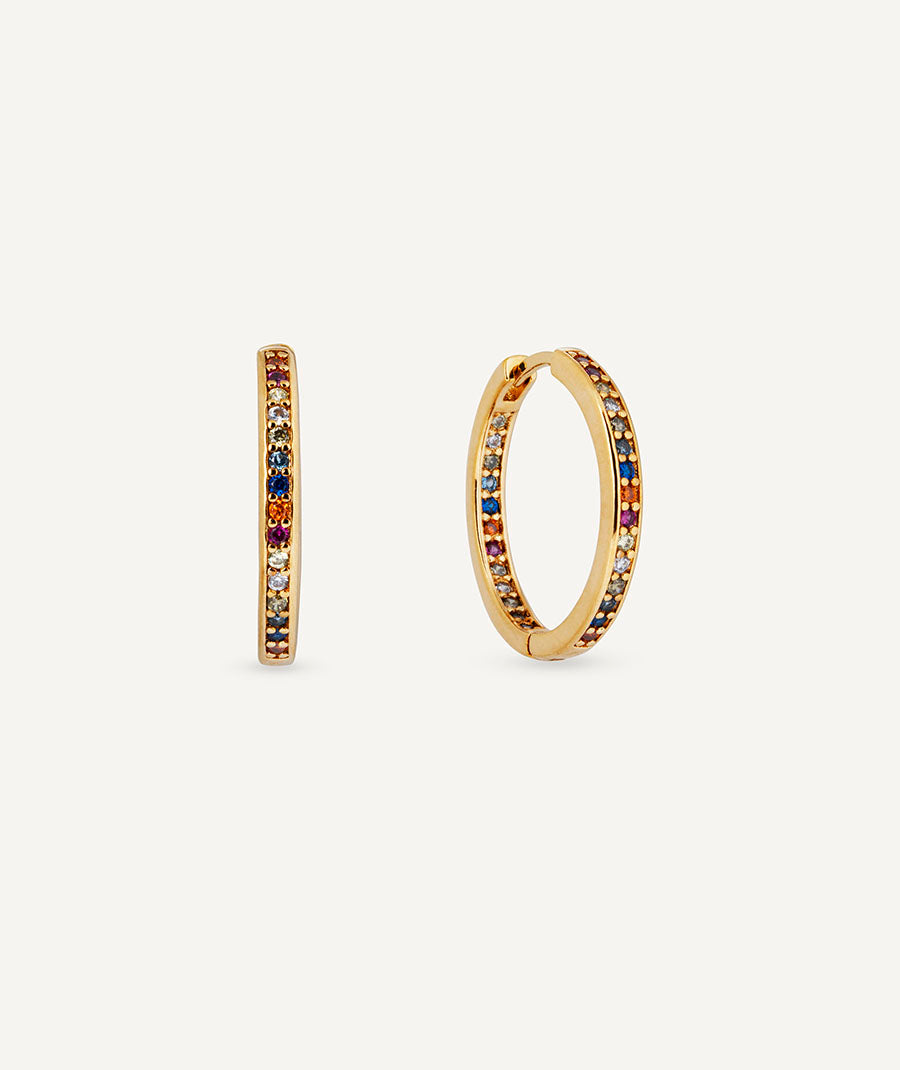 Earrings Round Hoop 3 mm with Multicolour Zirconia