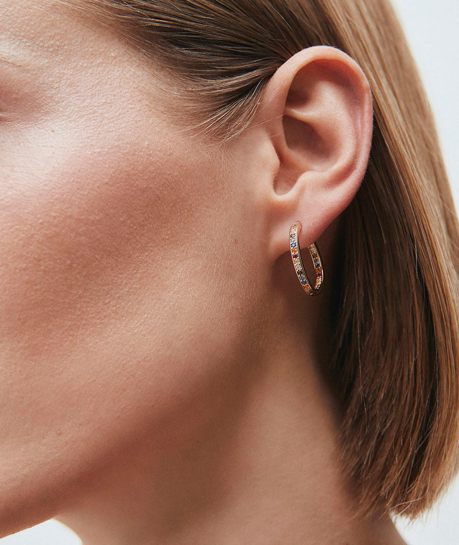 Earrings Round Hoop 3 mm with Multicolour Zirconia