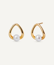 Earrings Oval Stud with Cultured Pearl