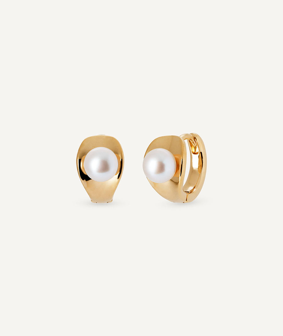 Earrings Perlé round hoop with cultured pearl