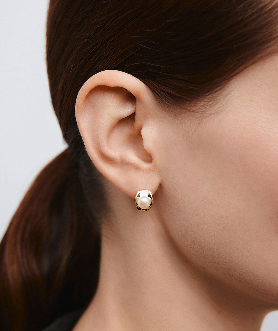 Earrings Perlé round hoop with cultured pearl