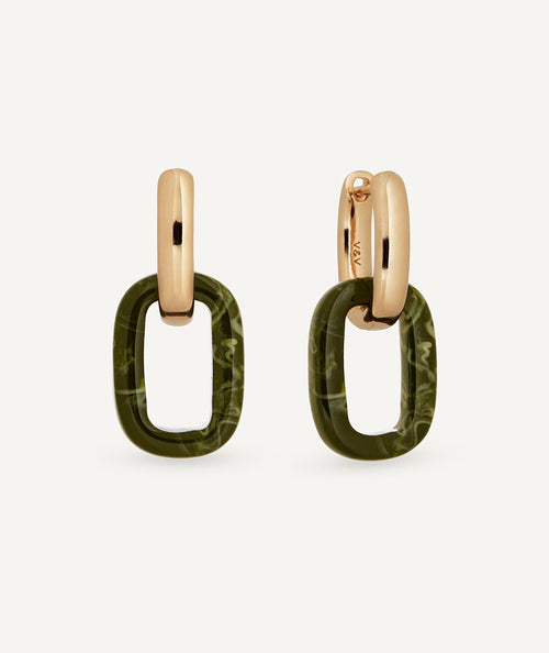 Earrings interlaced hoops Garden with acetate and green resin