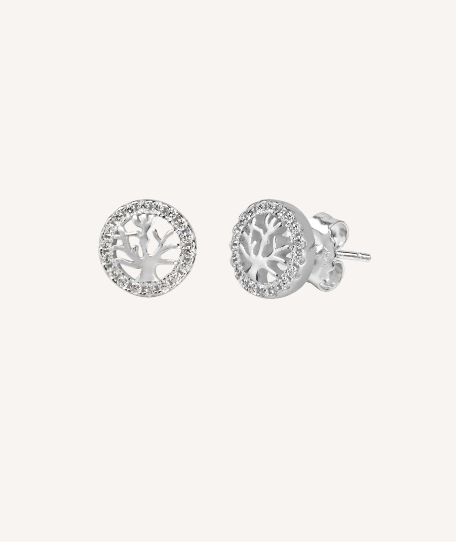 Silver Tree of Life Zircon Earrings