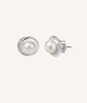Silver semi Circle Earrings with Zircons and cultured pearl