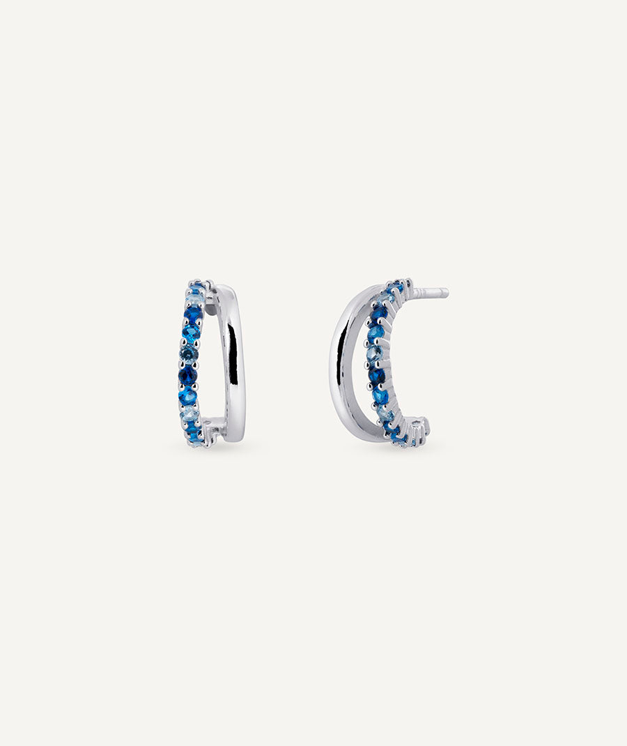 Earrings Open Crescent with Blue Zirconia