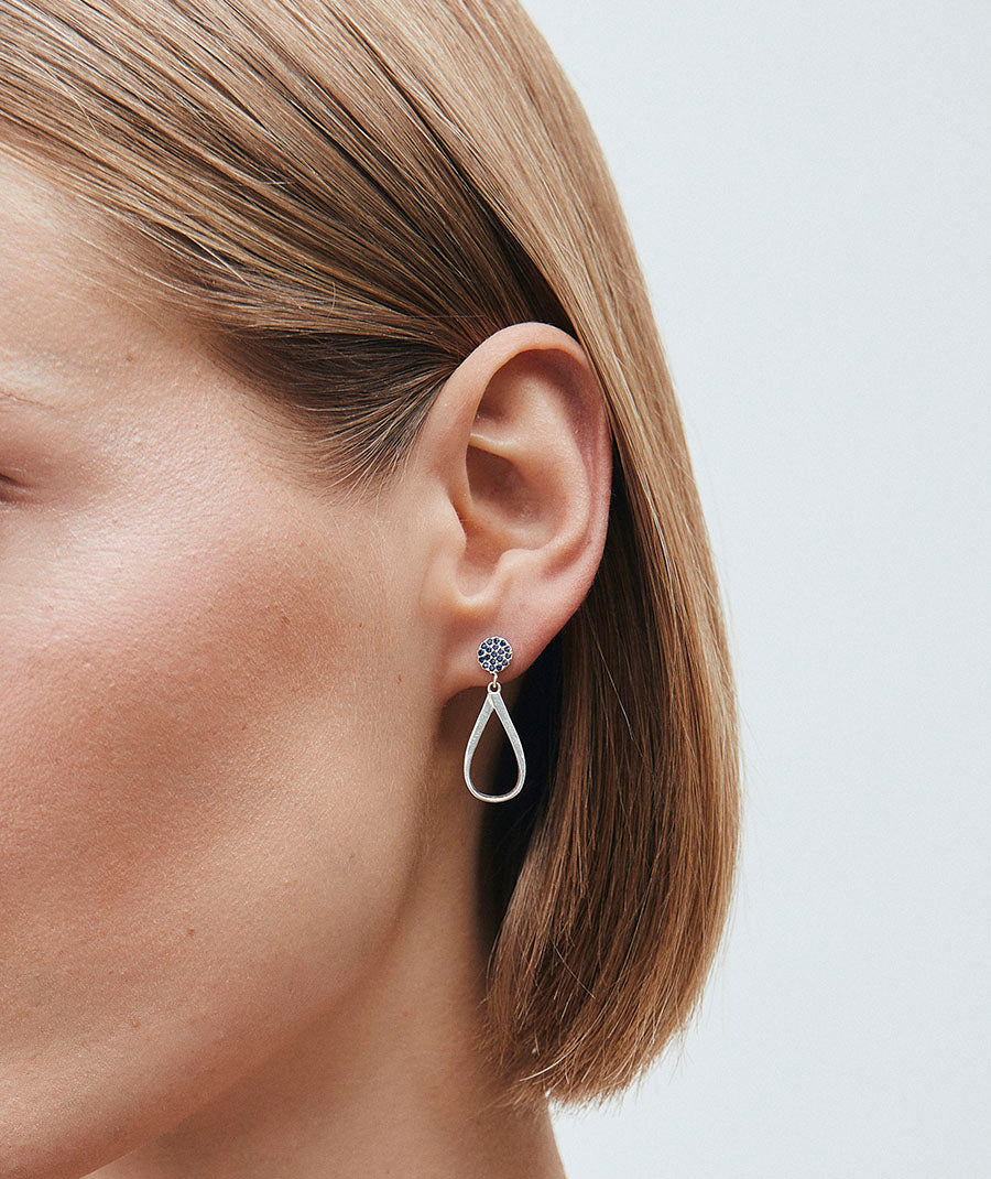 Earrings Maxi Long Oval with Blue Zirconia