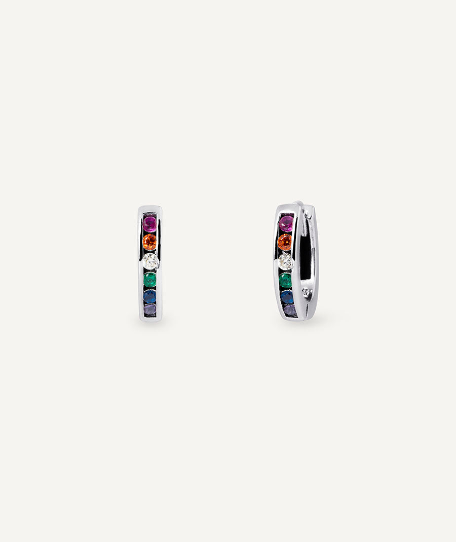Earrings Round Hoop with Multicolour Zirconia