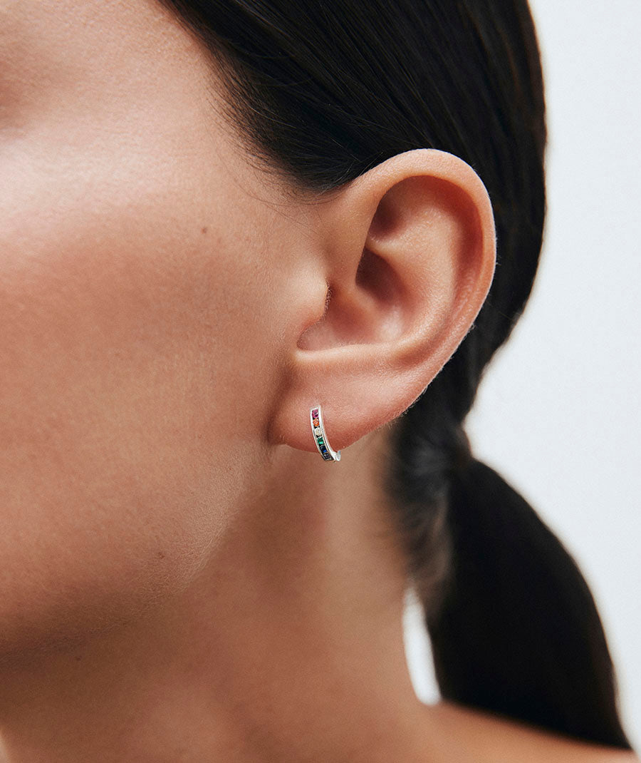 Earrings Round Hoop with Multicolour Zirconia