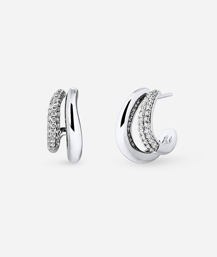 Earrings Double Open Hoop 7 mm with Zirconia