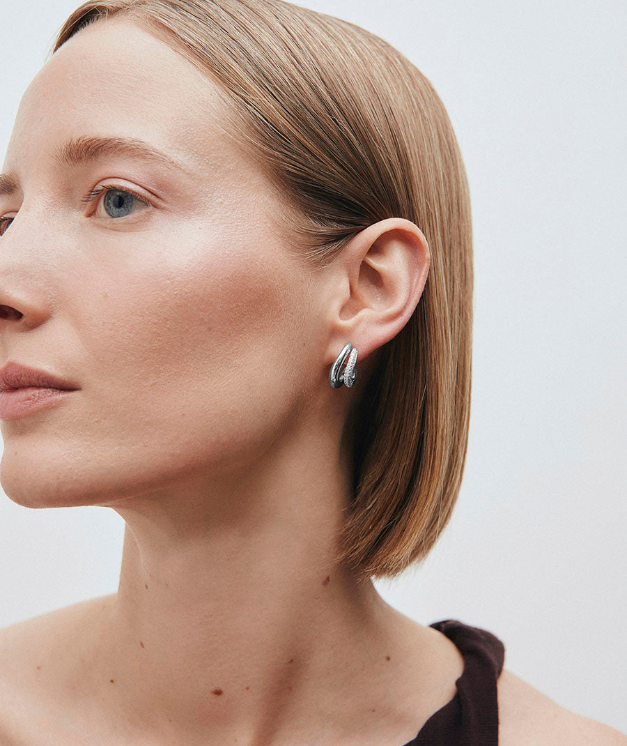 Earrings Double Open Hoop 7 mm with Zirconia