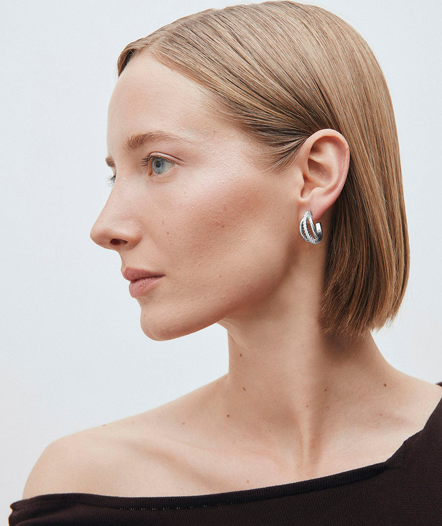 Earrings Open Hoop with Zirconia