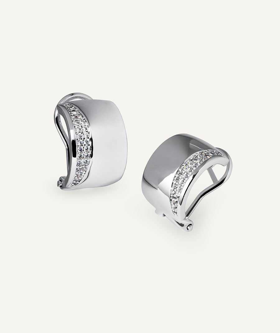 Half-moon Mirror Earrings with Cubic Zirconia