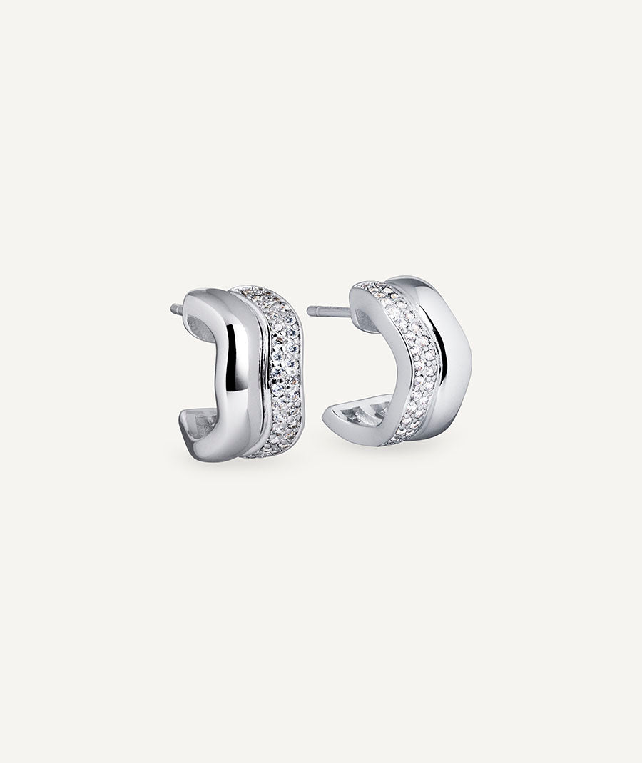 Wavy crescent earrings with zirconia
